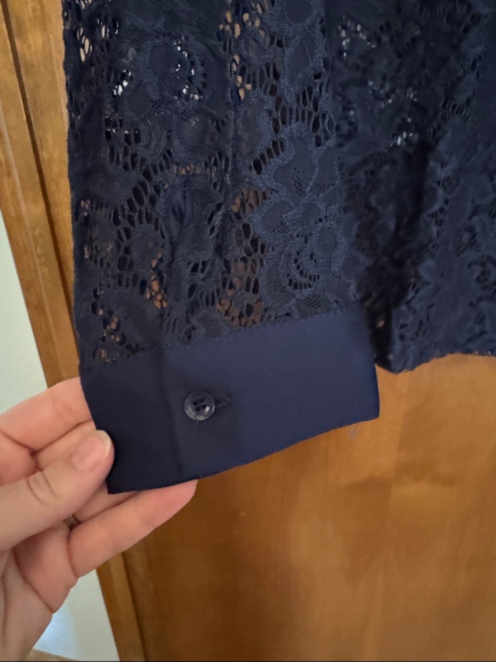 NWOT ModCloth Size XL Navy Lace Long-Sleeve Blouse with Peter Pan Collar - Picture 5 of 6